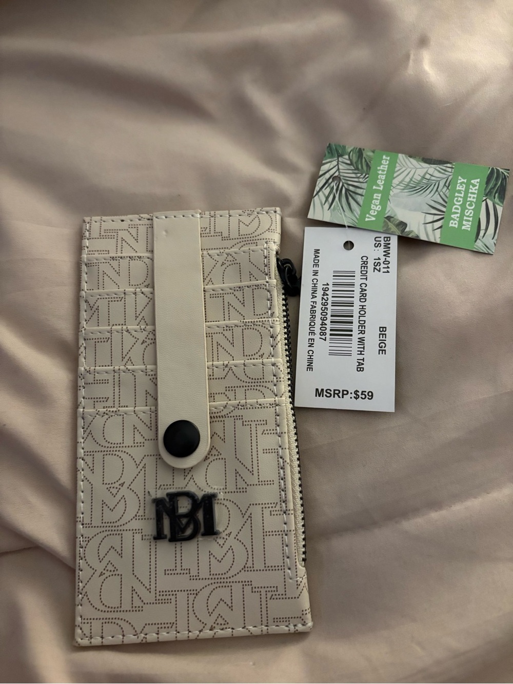 Badgley Mischka Cream Monogram Card Holder with Snap Tab